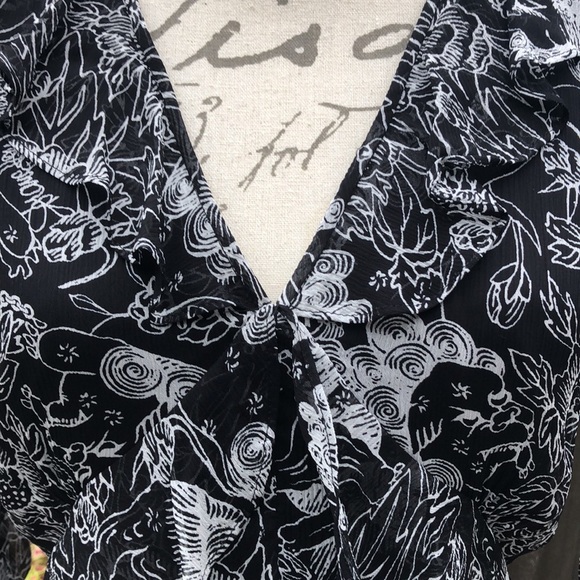 DVF DIANE VON FUERSTENBERG Dress Designer Black White Floral 10 Medium Viscose - Picture 3 of 9